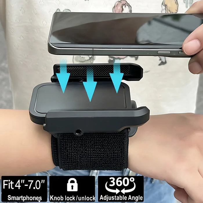 Wrist Armband Phone Holder with Adjustable Strap and 360° Rotation
